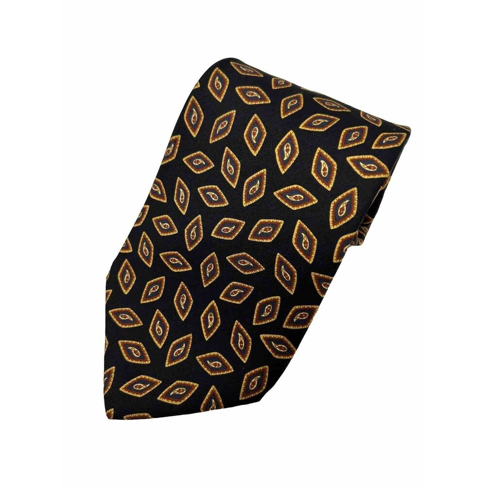 Tommy Hilfiger Black Maroon Gold Stars and Paisley 100% Silk‎ Tie 56"x 4" - Picture 2 of 7